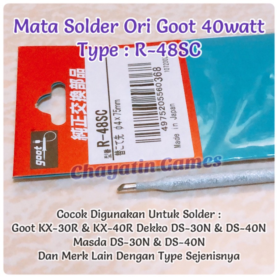 Mata Solder Original Goot 40 Watt Type R-48SC Model Tapak Kuda Kecil 2mm