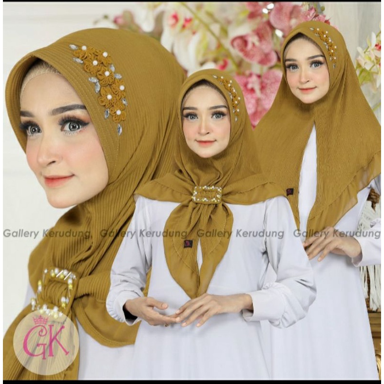 JILBAB SEGITIGA INSTAN PLISKET PET REMPEL/BERGO PLISKET PET BUNGA/BERGO PLISKET GESPER ORI Gk/((ZAHW