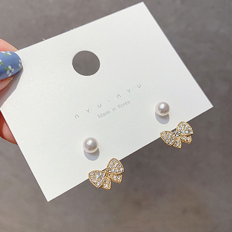 Anting titanium Fashion Korea Berlian anting Mutiara Sepasang Garland anting emas Aksesoris