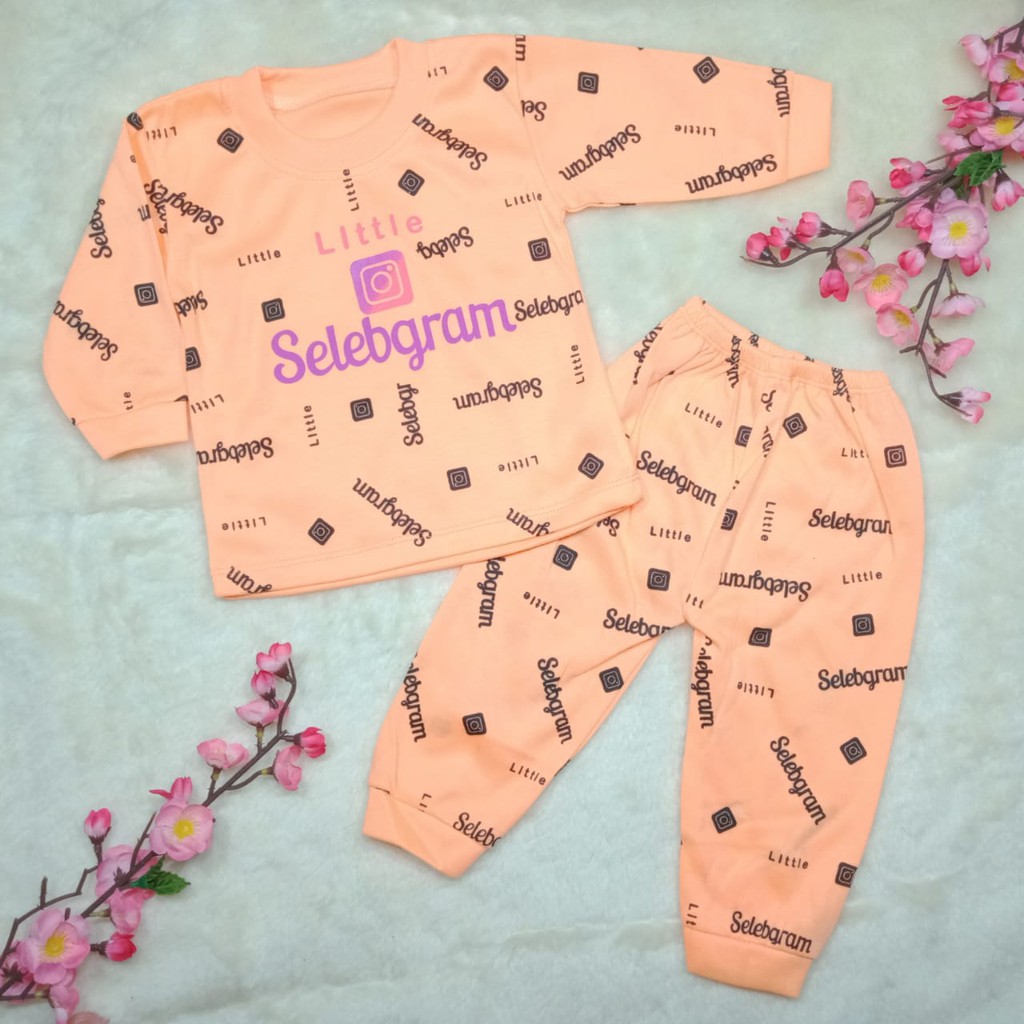 SS#181 Setelan Baju Panjang Bayi Motif Sosialita / Selebgram / Piyama Baju Tidur Anak 3-12bulan