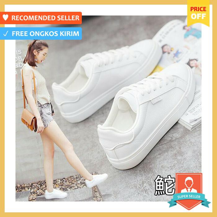 Sepatu Murah Sepatu Wanita Kets Putih Full Sneakers Remaja Kekinian Putih, 37