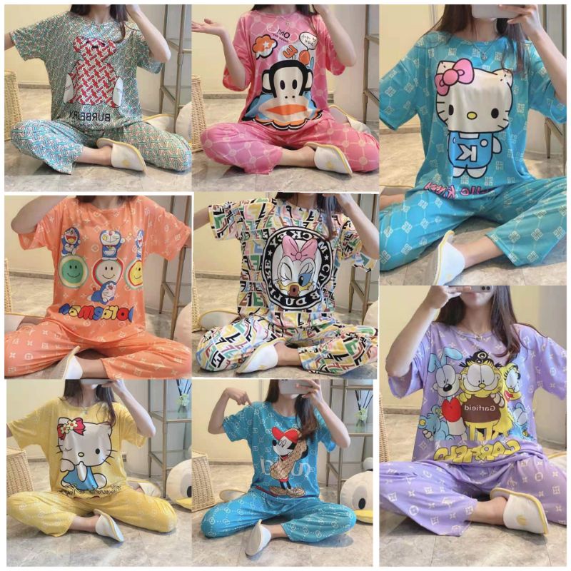 Piyama Dewasa Import Lengan Pendek SET Celana Panjang / piyama mix