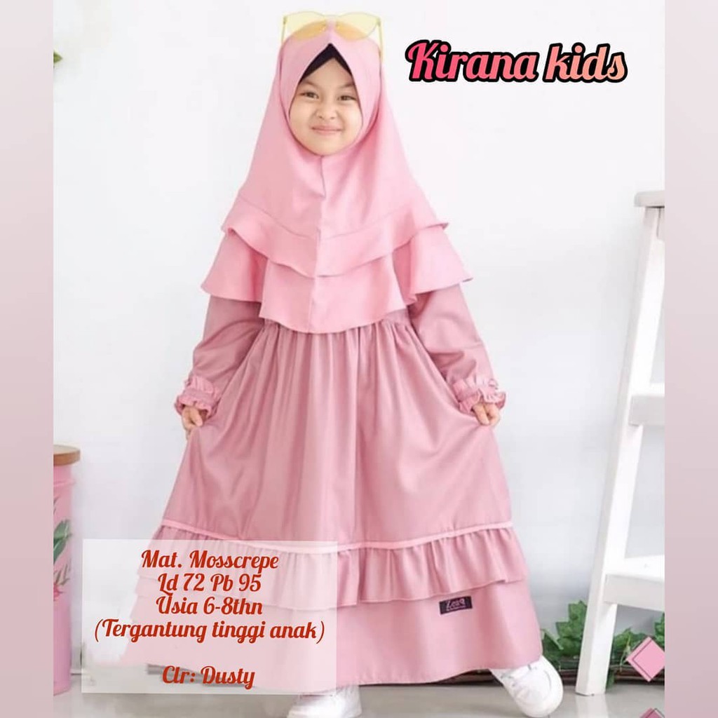 KIRANA SYARI KIDS BO KF MOSSCRAPE 6-8 Tahun Gamis Syari Set Hijab Anak Perempuan Gamis Anak Murah