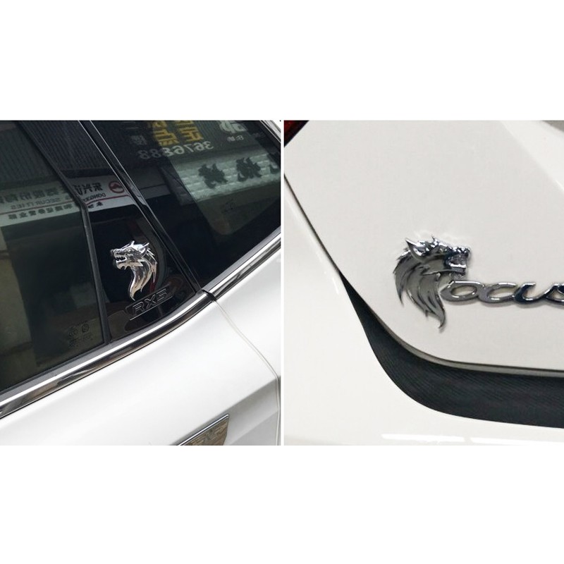 Stiker Emblem Motif Kepala Serigala 3D Bahan Metal untuk Mobil