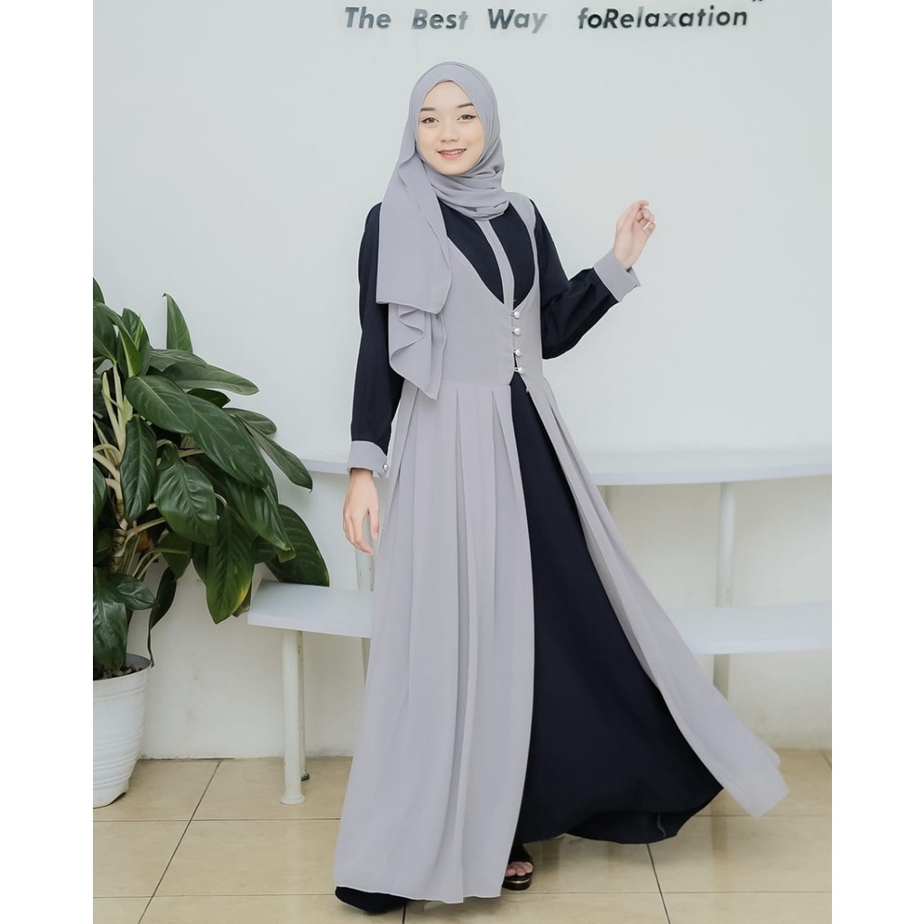 Gamis narnia itycrepe mix ceruty layer modern maxidress syari busana muslim wanita fashion ootd fashionable muslimah terbaru modis kondangan lebaran hits selebgram free ongkir reseller dropshiper