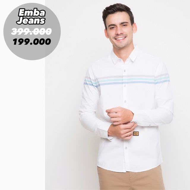 Emba Jeans Kemeja Panjang Pria Putih