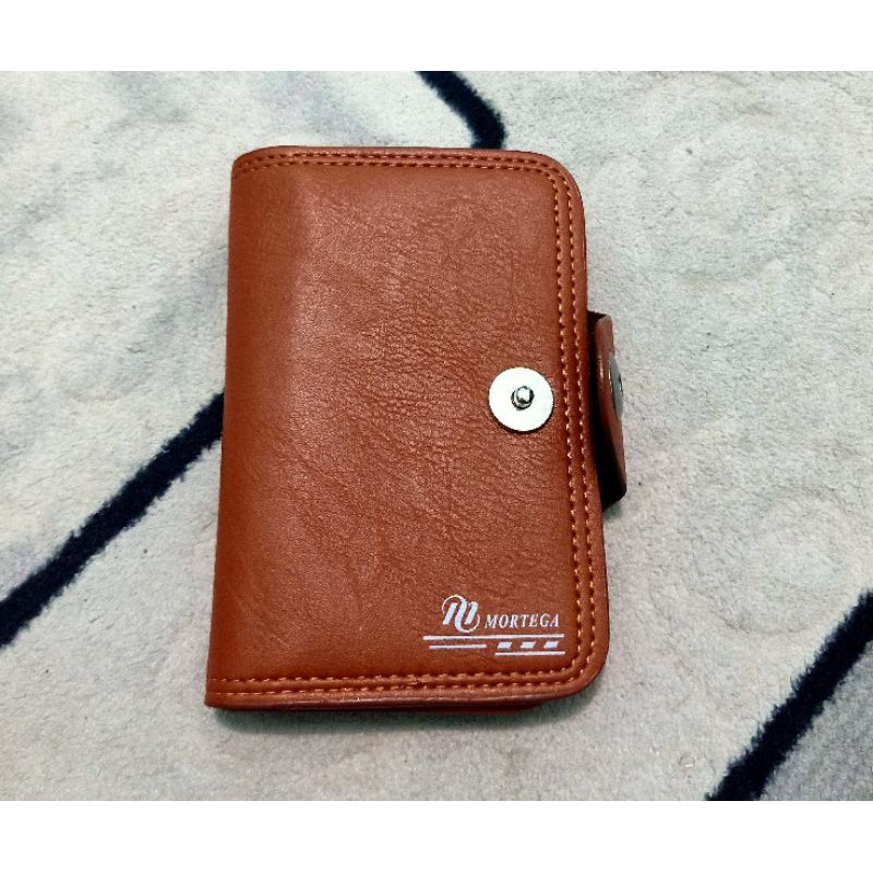 MORTEGA Dompet pria Kulit Lipat Model Kancing Magnet Ukuran 3/4