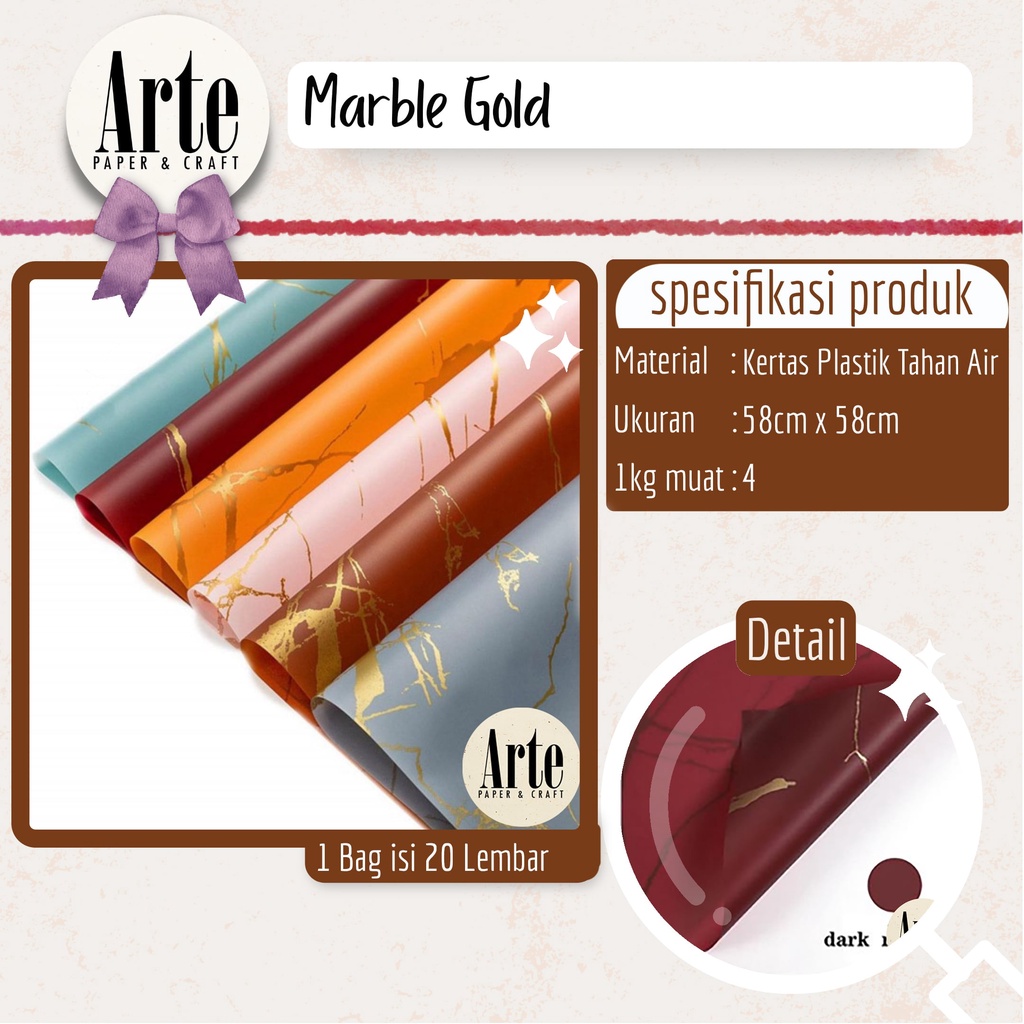 

20 Lembar Cellophane Marble Gold Kertas Buket Korea Bunga Flower Wrapping Paper Kado Arte Grosir Jakarta P.FBZ-9005