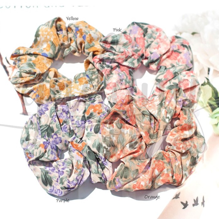 Scrunchie Abstract Flower Bunga Ikat Rambut Karet Hijab Cepol Besar GH 200303