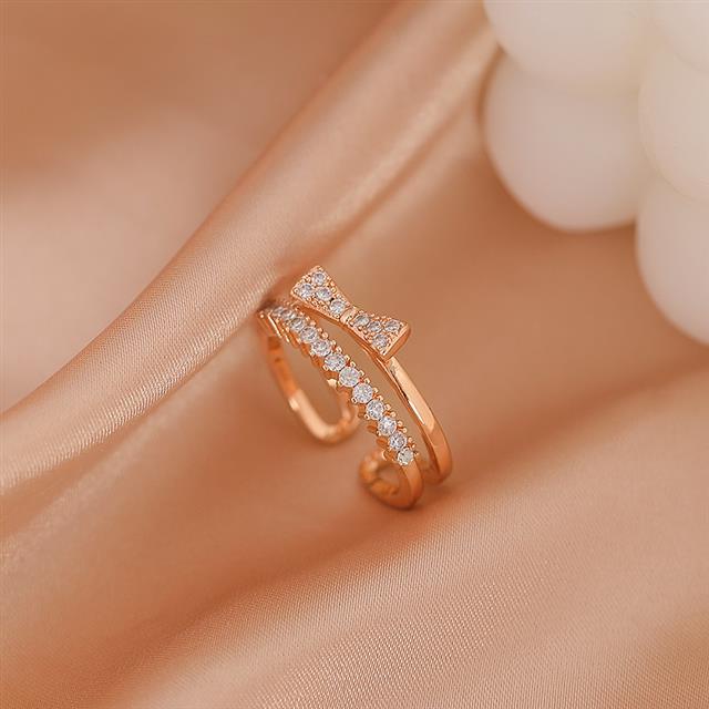 Korea cahaya mewah minoritas design bow pribadi pembukaan adjustable Indeks cincin pasangan BARU had