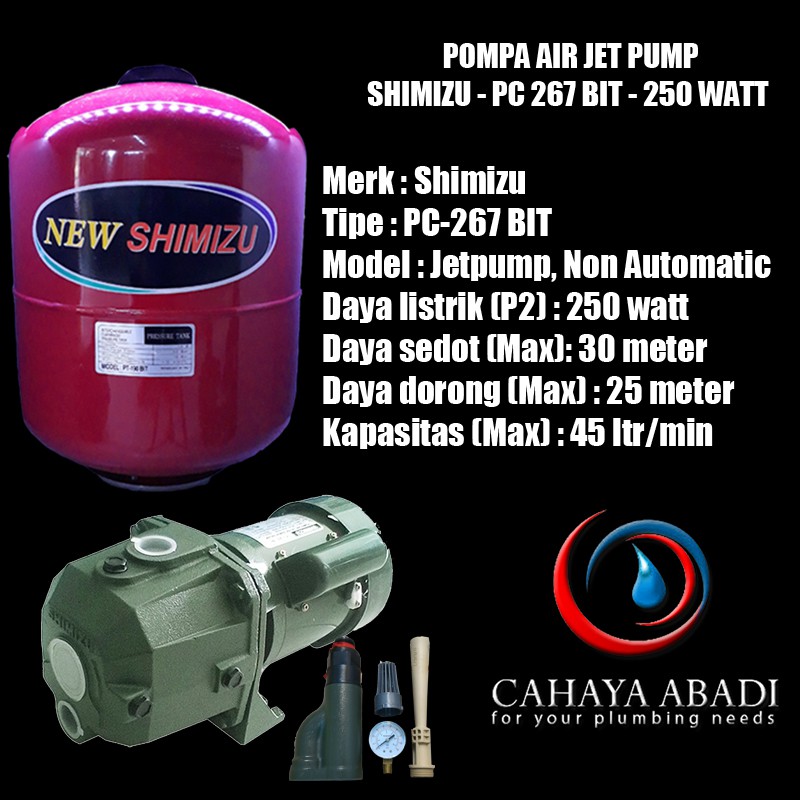 POMPA AIR JET PUMPSHIMIZU - PC 267 BIT - 250 WATT - TABUNG 19LT