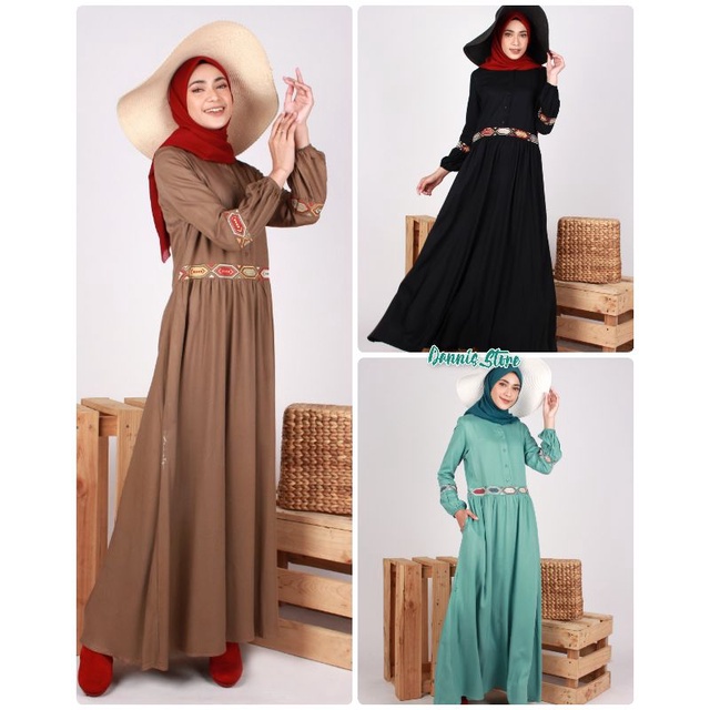 DANNIS Abaya A220102 Free Masker Hitam - Tosca - Mocca