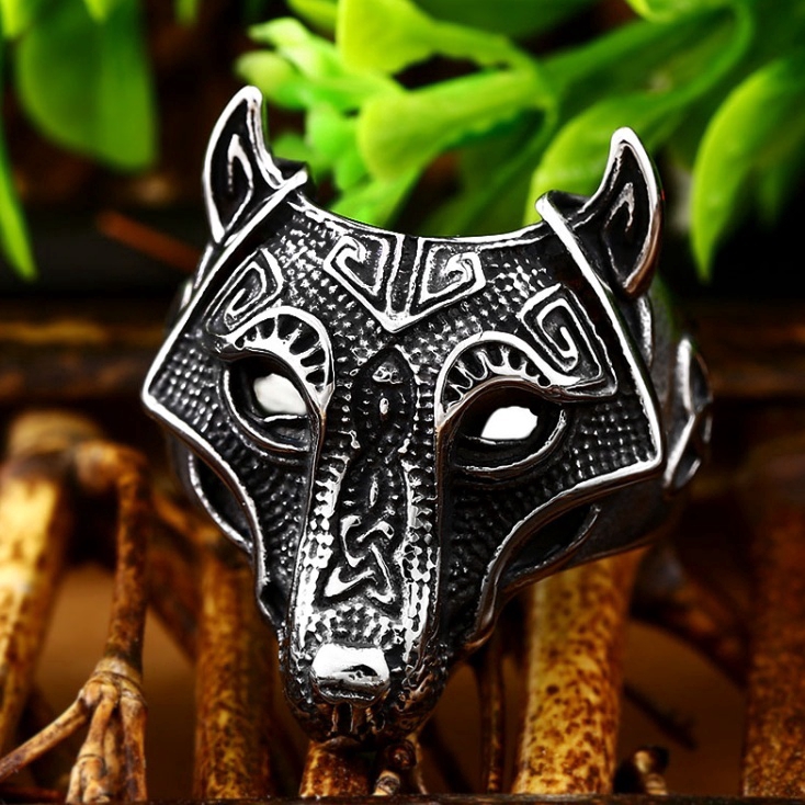 SEUSUK  Viking Nordic Wolf Animal Thor's Hammer Men's Ring Fashion Hot Jewelry