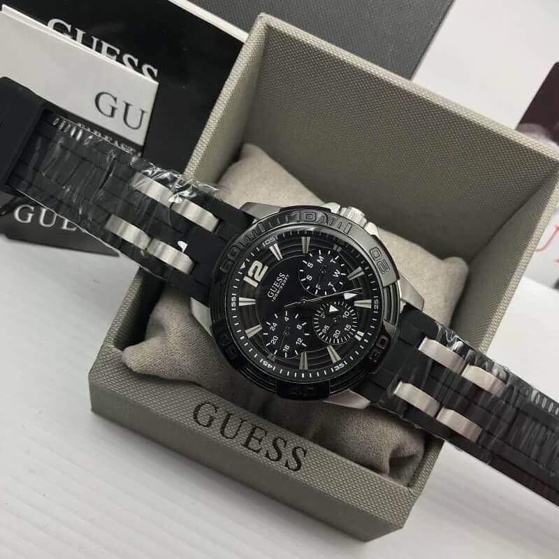 Jam Guess Oasis W0366G1 Original Black Silver Cronograph