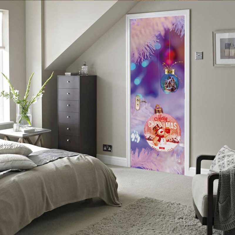 Zzz 2pcs / set Stiker Dinding / Pintu / Kulkas Motif Natal Anti Air Untuk Dekorasi Rumah