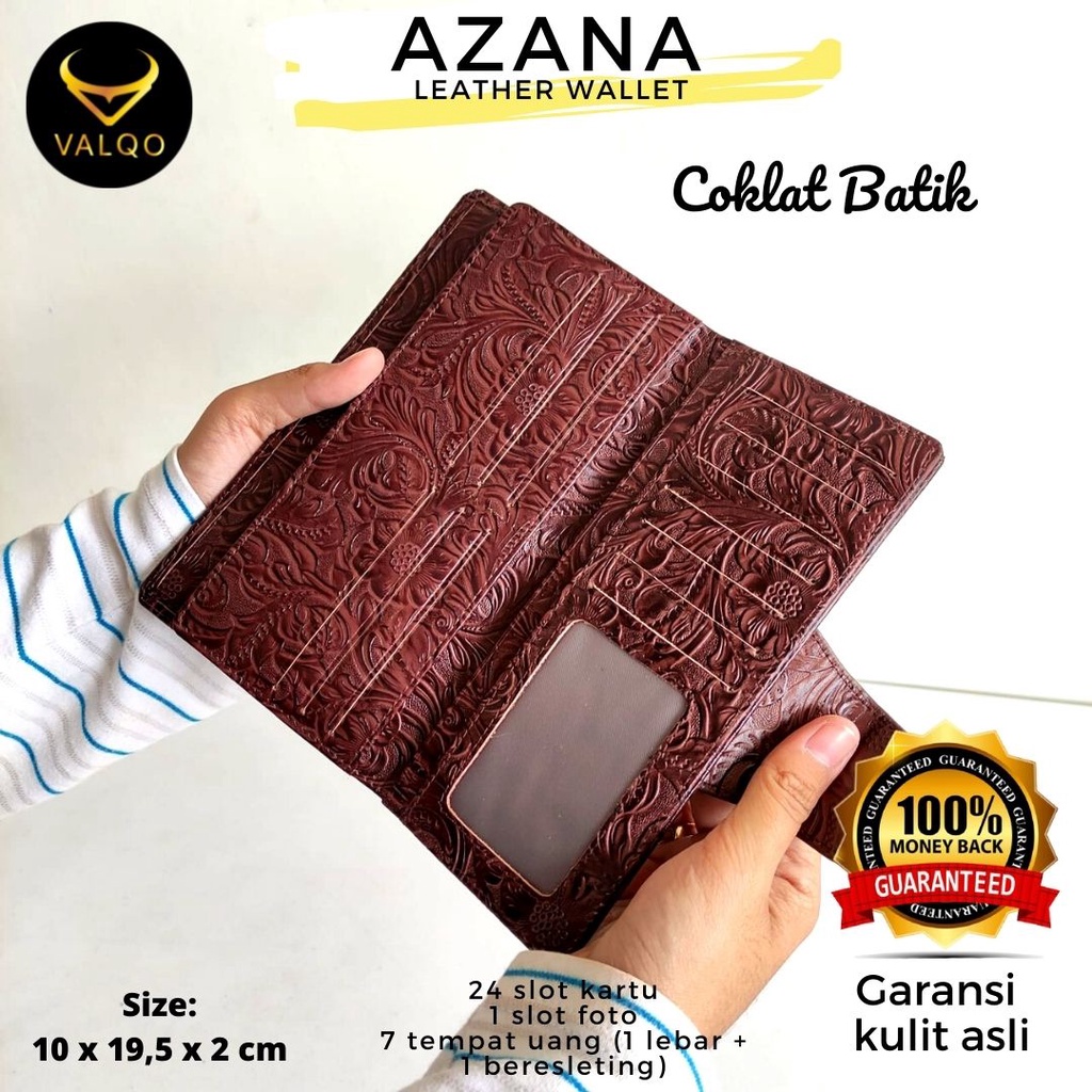 [VALQO] AZANA Batik Dompet Kulit Sapi Motif Batik 24 Slot kartu Cewek Wanita Perempuan COD