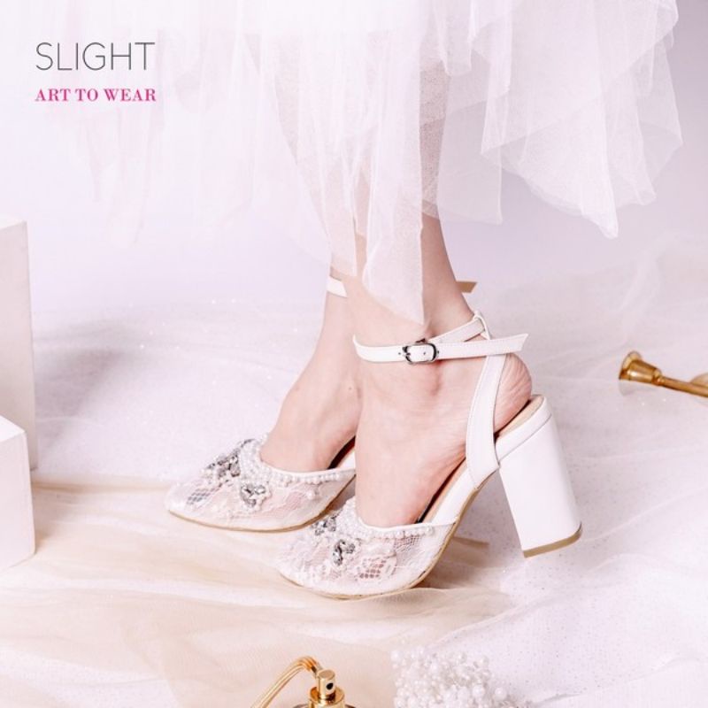 SLIGHT Sepatu Wedding Ankle Strap Adeline Putih 7 cm-1