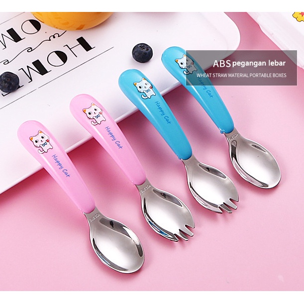 Setelan sendok anak stainless steel 304 anak sendok garpu makan bayi set 3 in 1