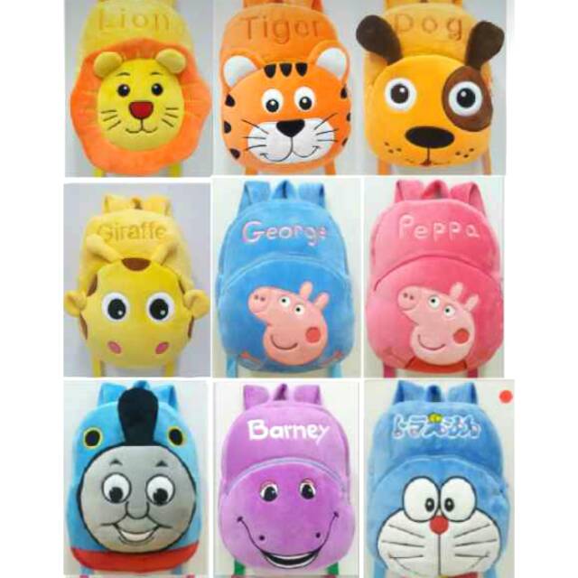 Tas ransel anak sd tk paud boneka singa tiger dog jerapah animal pig thomas barney doraemon