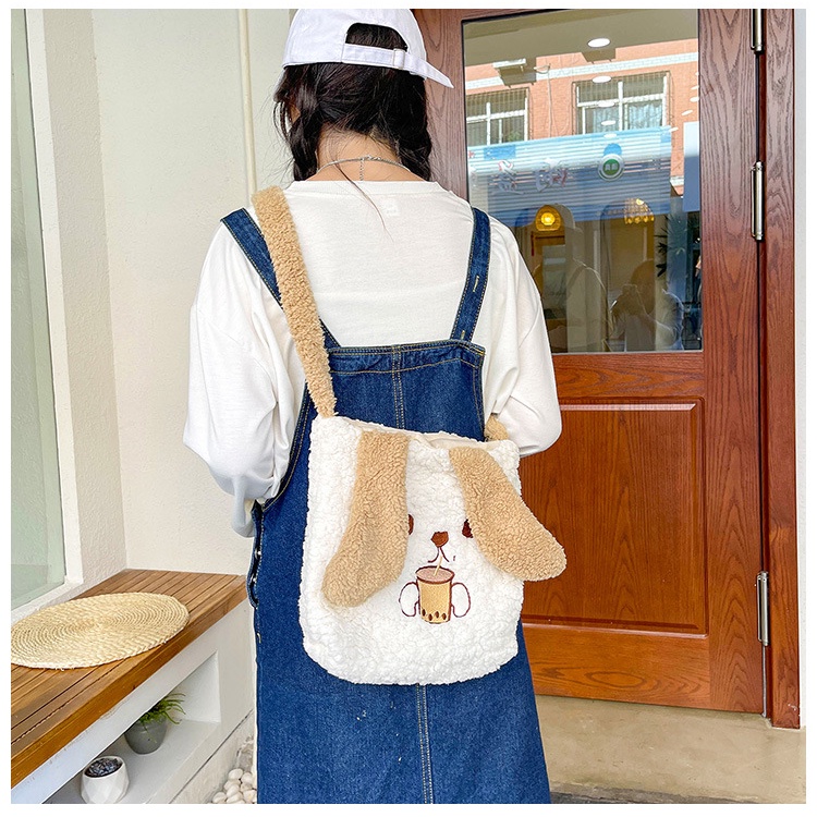 Drozenb Tas Tote Wanita Bahan Bulu Model Korea/Totebag Fashion Korea Bahan Bulu Motif Beruang/Tas Bulu Korea Motif Beruang/Tas Tote Korea/Totebag Casual Wanita