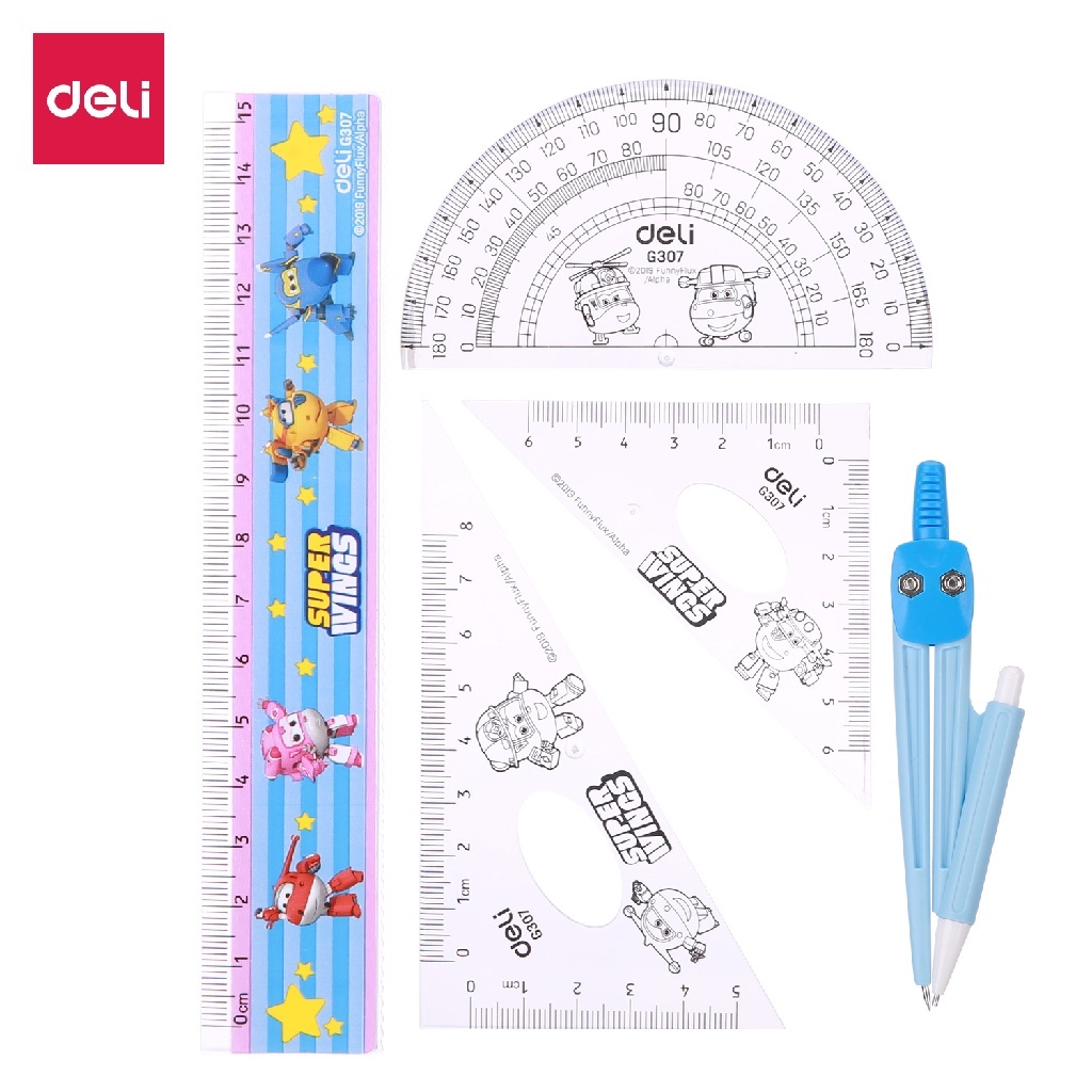 

Deli Penggaris Busur Derajat Jangka (5 in 1) / Penggaris Set Lengkap Alat Tulis EG30793