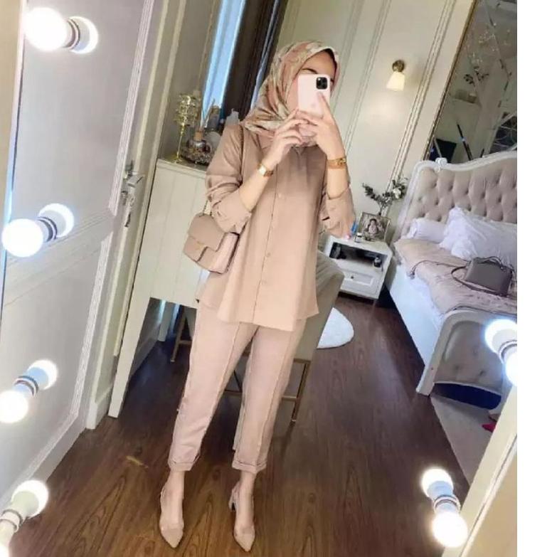Big Sale.. Setelan Kemeja polos wanita / oneset Kemeja wanita Moscrepe / Setelan Kancing terbaru  / 