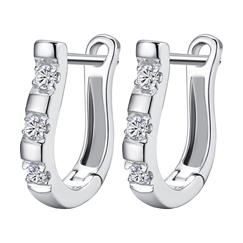 1 Pasang Anting Hoop Sterling Silver 925 Dengan Batu Permata Putih Untuk Wanita