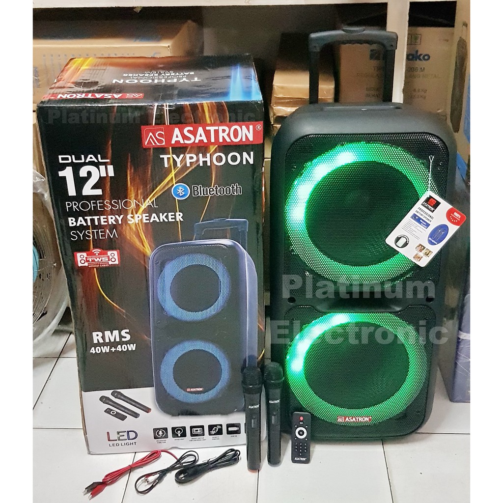 Jual Speaker Aktif 12" Double Bass ASATRON Typhoon Portable 2 Mic