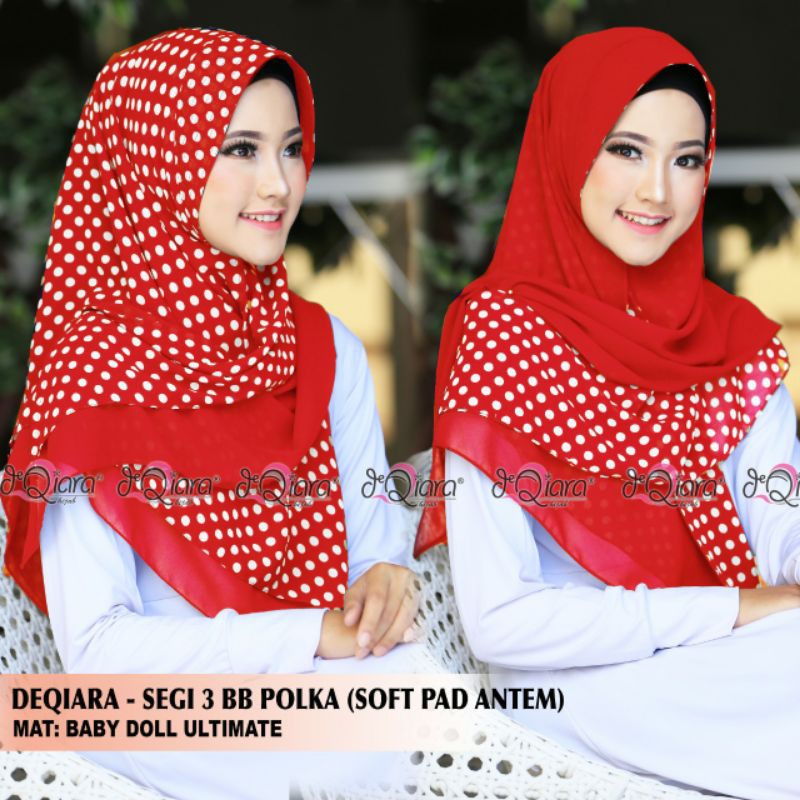 Hijab Jilbab polos motif pesta Segitiga Bolak Balik Bobal Polka Soft Pad Antem original deqiara