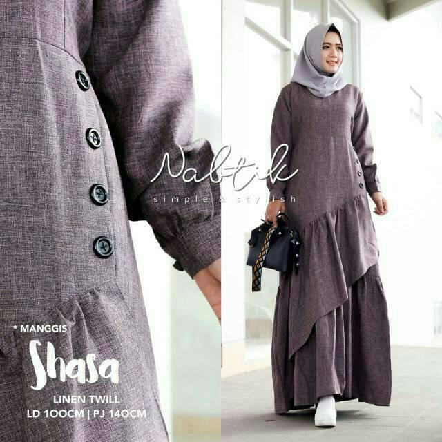 Gamis SHASA SHASHA SASA MAXI DRESS Linen Twill Polos ori Nabtik