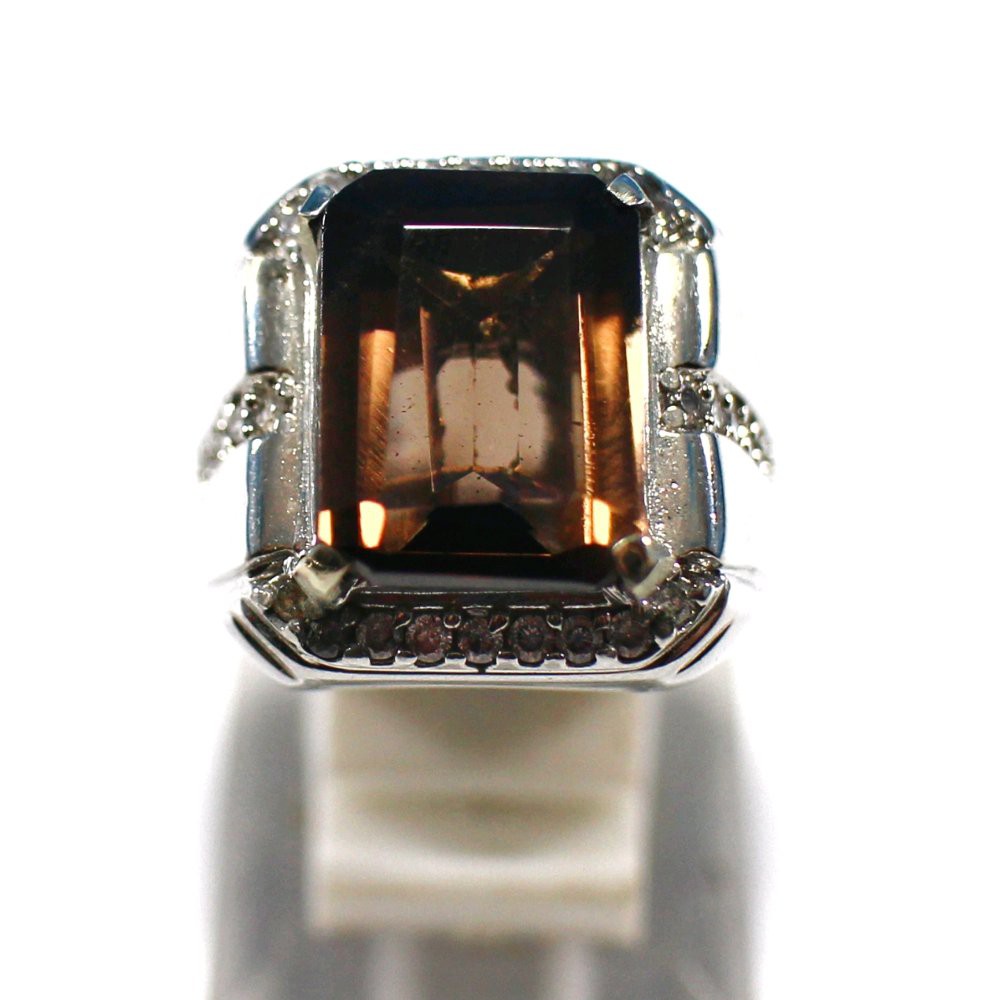 CINCIN BATU AKIK PERMATA NATURAL SMOKY QUARTZ OCTAGON MEWAH TERMURAH