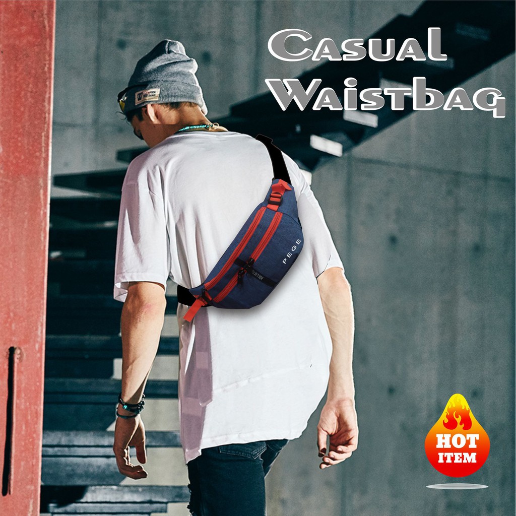 Tas Selempang Waistbag Denim Tas Pinggang Pria Keren Model Kasual Distro - PG - 8871