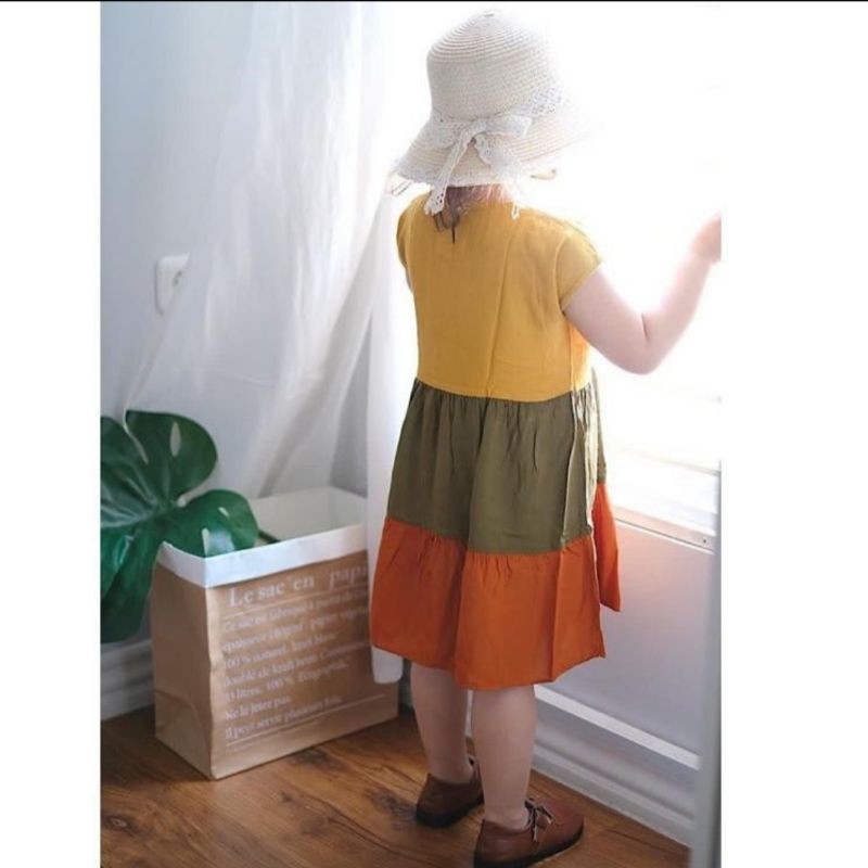 (1-8 Thn) Daster Dress Rayon Anak Perempuan Cewek Kombinasi Little bee Usia 1 - 8 Tahun