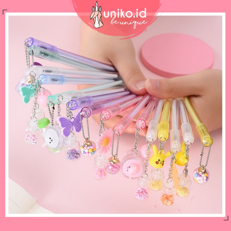 UNIKO.ID - PULPEN GEL GANTUNGAN LUCU KARAKTER DENGAN SEQUIN GLITTER BOLPOIN LUCU UNIK / pulpen impor