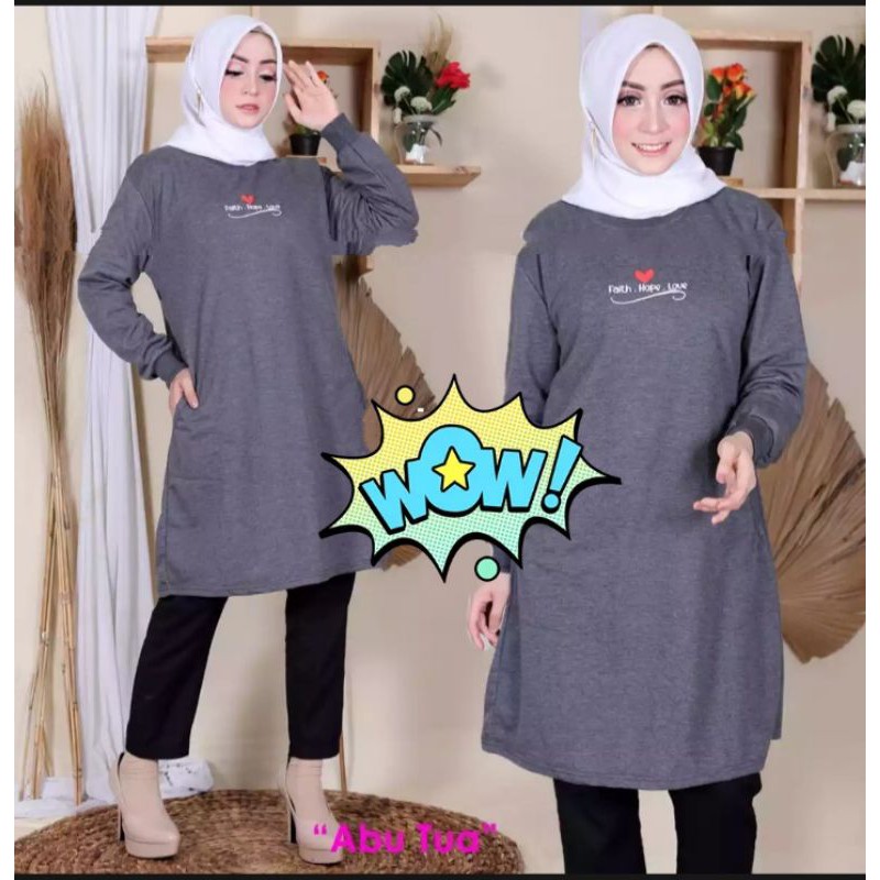 Tunik kaos premium terbaru / Tunik cewek polos / Tunik perempuan ( motif random )