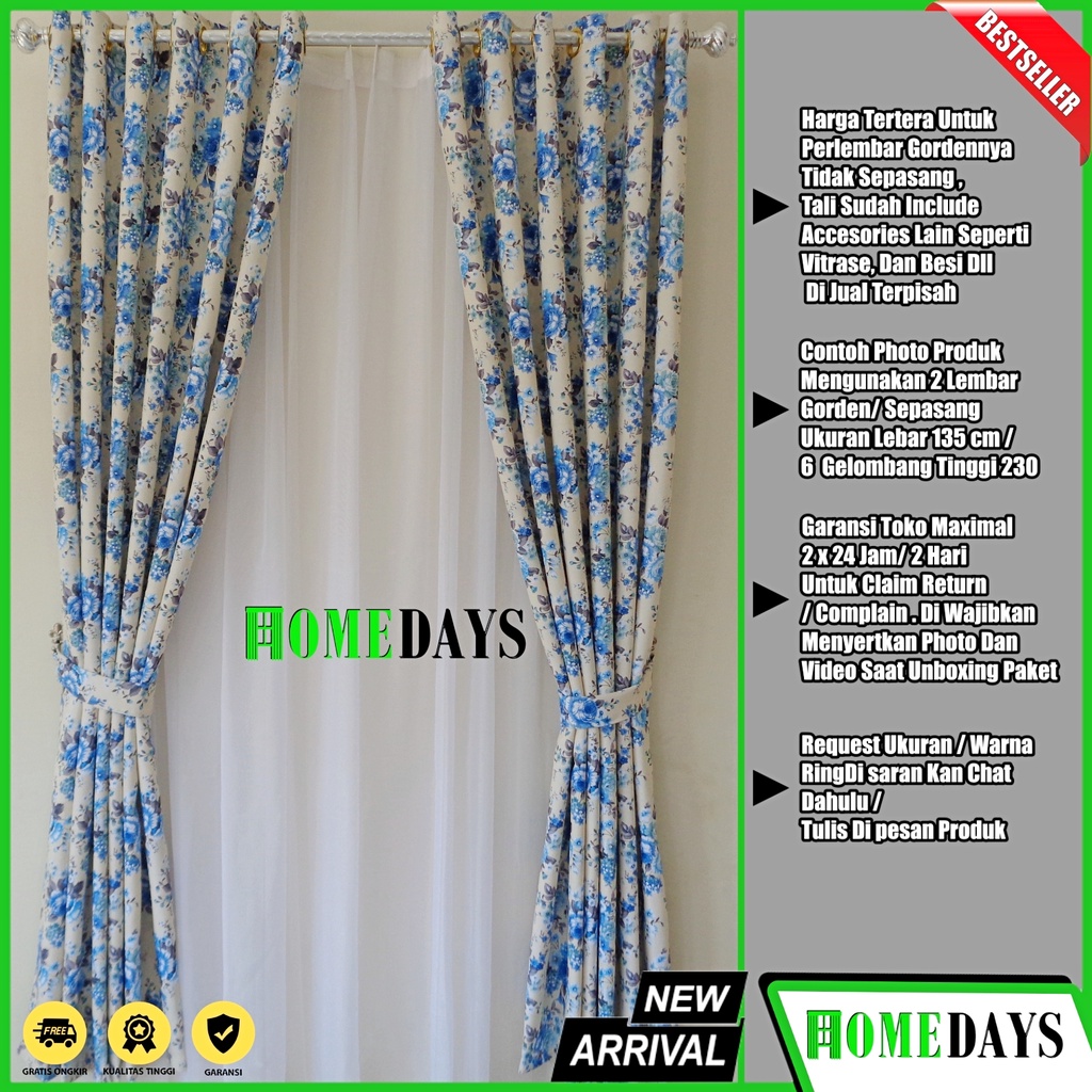 Hordeng Jendela Kamar Cantik Corak Bunga Mawar Motif Depan Belakang Gorden Cantik Unik Simple