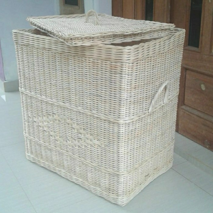 keranjang laundry rotan tutup besar persegi panjang kotak 42X32X45 cm