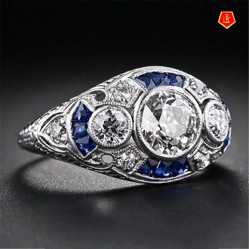 [Ready Stock]Fashion Exaggerated Diamond Sapphire Topaz Ring