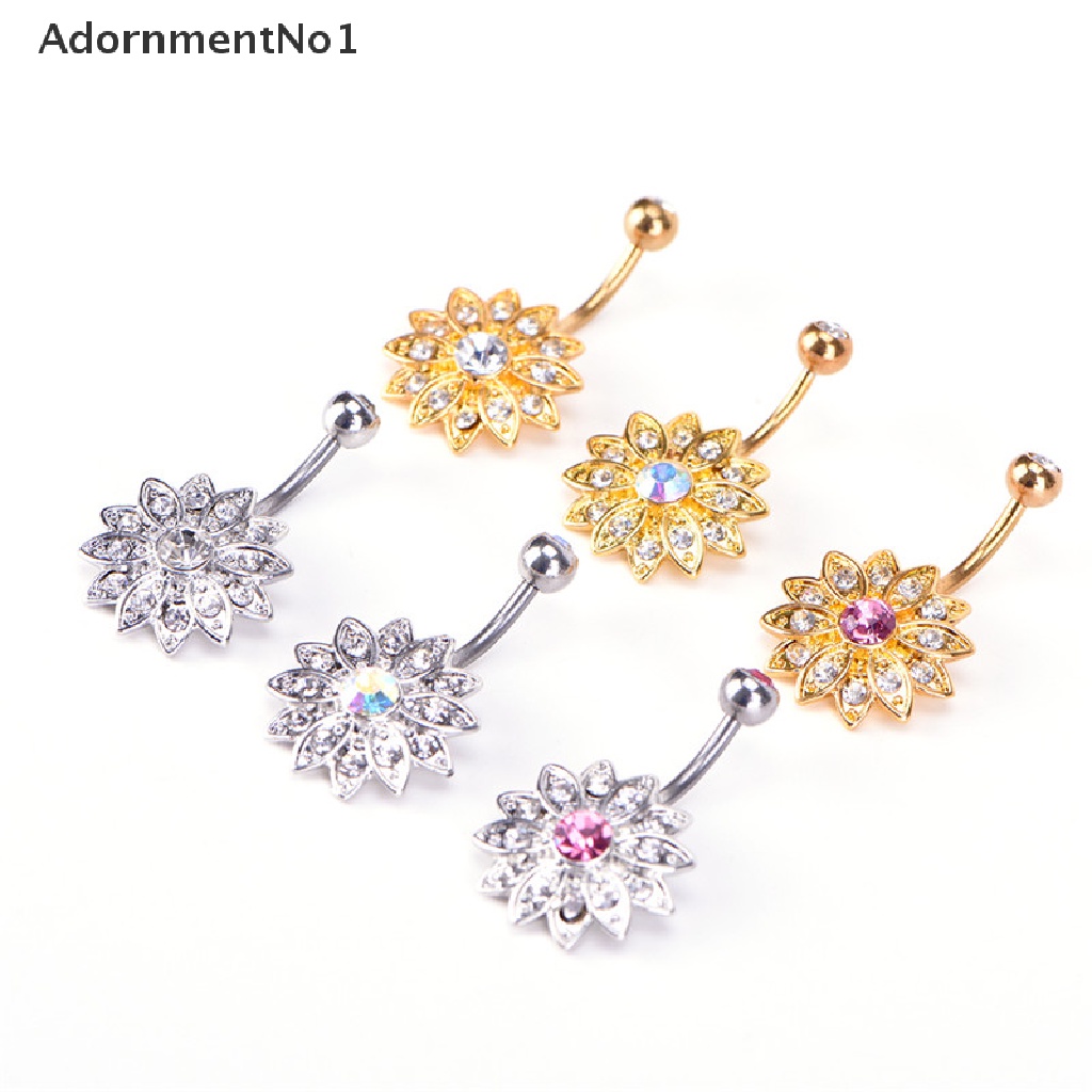 [AdornmentNo1] Hot Crystal Rhinestone Belly Button Ring Jeweled Flower Body Piercing Jewelry [new]