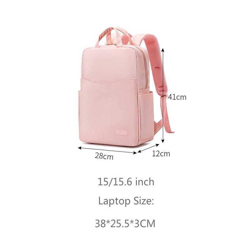 SmallLee Kesederhanaan Macaron Pink Tas Laptop 13 14 15.6 Inch Ransel Tas Sekolah untuk Wanita Tahan Air Tahan Guncangan Ransel