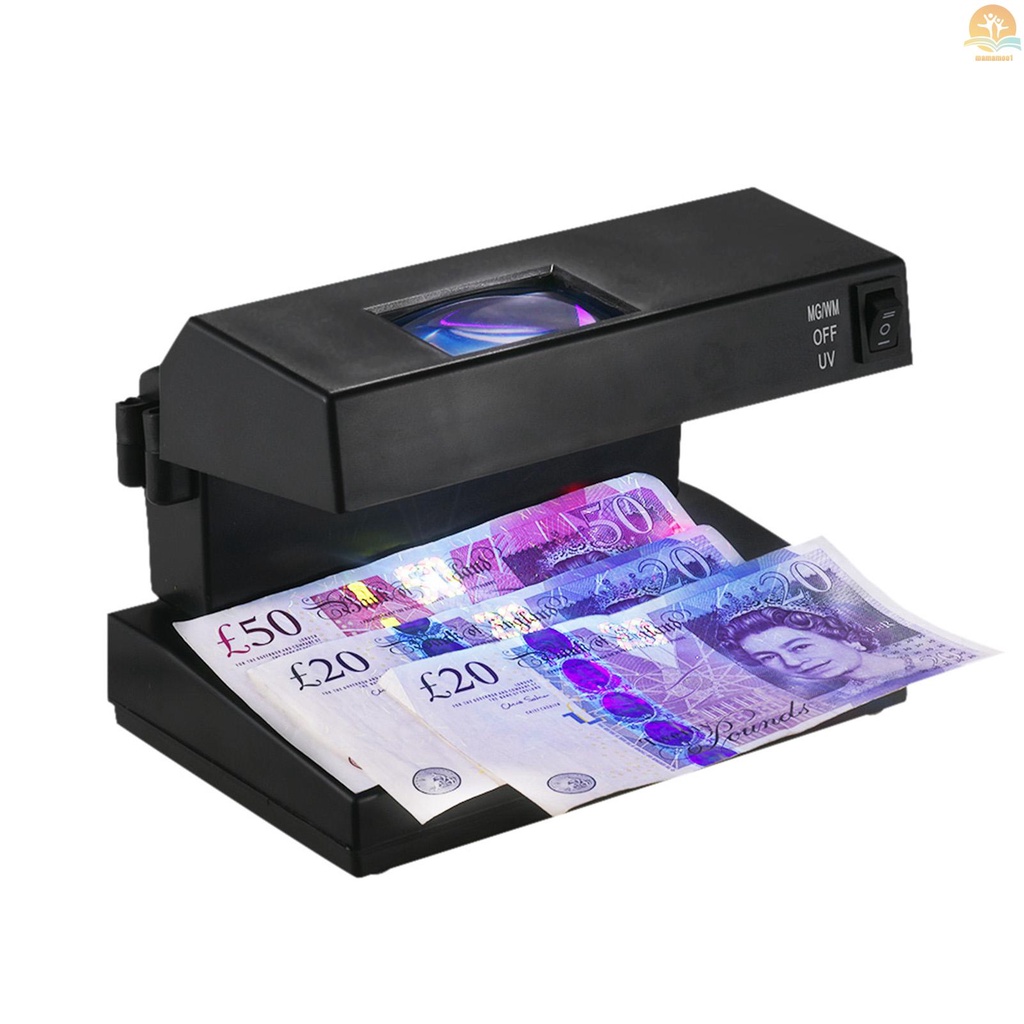 Portable Desktop Counterfeit Bill Detector Cash Currency Banknotes Notes Checker Machine Support Ultraviolet UV and Watermark Detection with Magnifier Forged Money Tester for USD EURO POUND, EU Plug