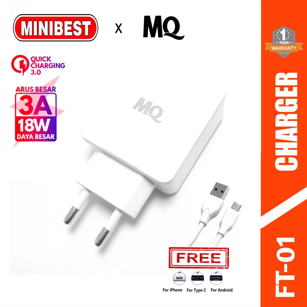 MB ORIGINAL Charger Qualcomm 3A 18W QC 3.0 with Cable Fast charge Quick Charger Original MQ FT02