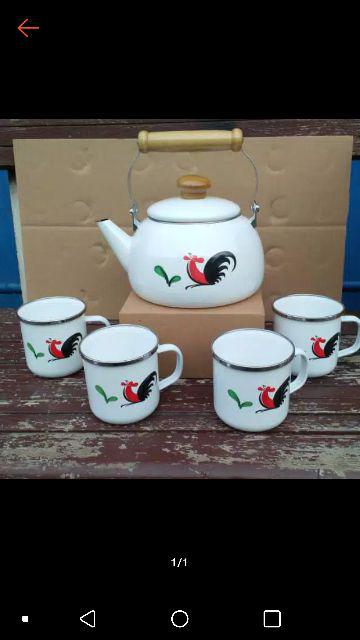 Teko Enamel 2.5e +  Mug Ayam (tutup /tdk Ada Tutup)