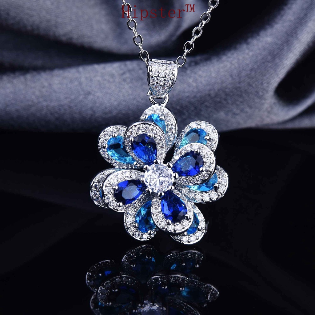 Elegant Color Moissanite Flower Set Silver Pendant Open Ring