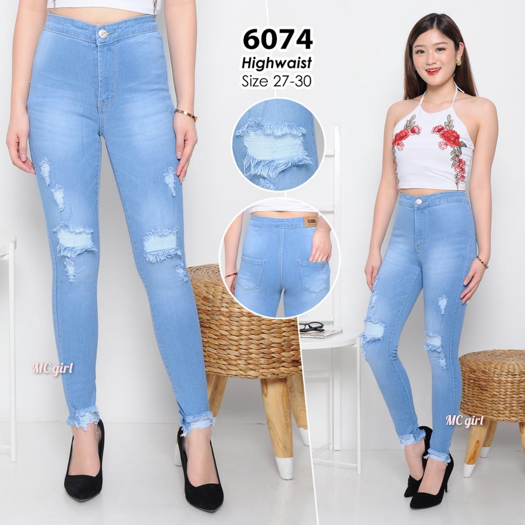 Highwaist Sobek Jeans / Highwaist Sobek / Celana Pinggang Tinggi / Haiwes Jeans / Highwaist Ripped