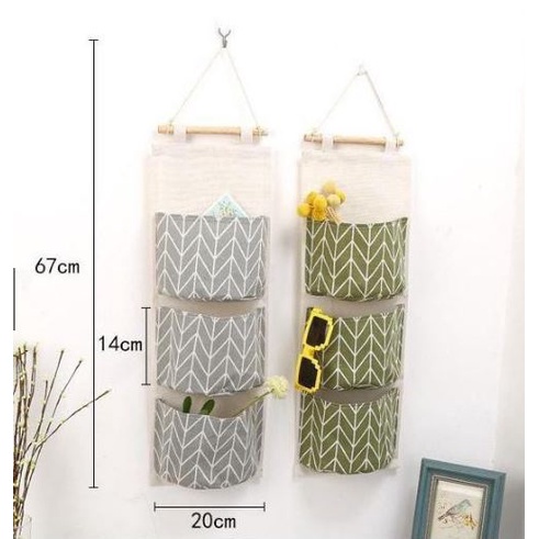 (NCS) Storage Gantung 3 SEKAT / Pouch Gantung / Wall Hanging Organizer Dinding Korea Serbaguna Motif