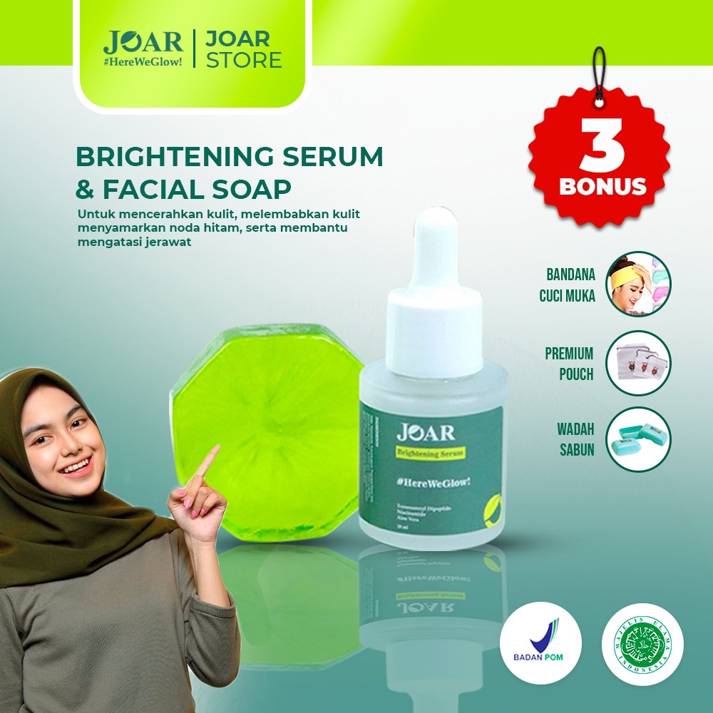 ORIGINAL !! -  JOAR BRIGHTENING SOAP &amp; SERUM JOAR SKINCARE 1 Paket sabun dan serum FREE 3 BONUS / Sabun Cuci Muka Pencerah Wajah / Facial Wash Glowing / Sabun Wajah Pria Wanita Jerawat / Serum Acne BPOM