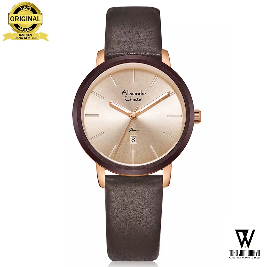 Alexandre Christie 2954 LDLRGRGBO - Jam Tangan Wanita - Rosegold - Brown Leather Strap