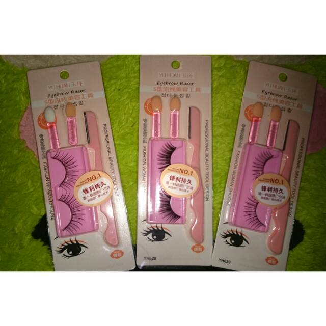 1 set bulu mata palsu,  pencukur alis, brush eyeshadow