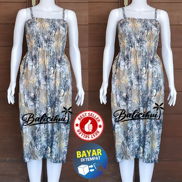 Balicihui Dress Kerut Panjang Tali Dress Kerut Dada